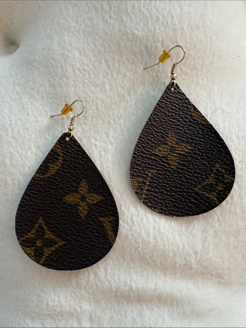 Designer-Inspired Brown Teardrop Leather Earrings